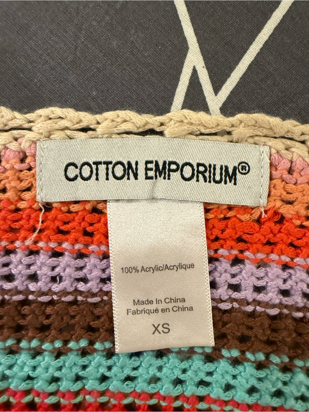 NWOT Cotton Emporium Soft Cream Crochet Crop Top w/ Multicolor Squares Coastal - Picture 2 of 3